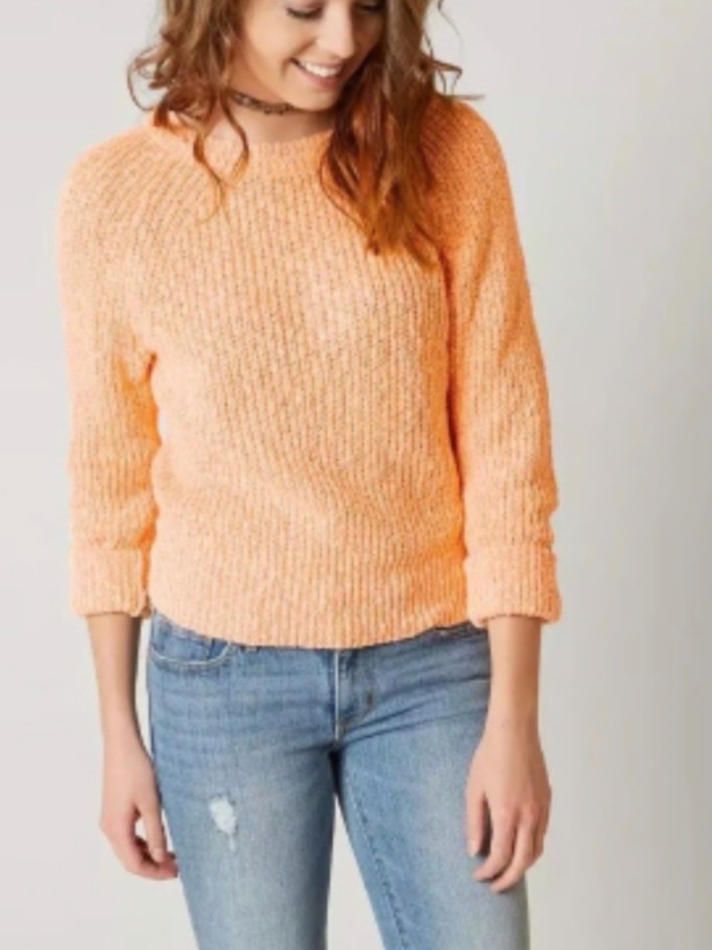 Free People Peach Crewneck Knit Sweater